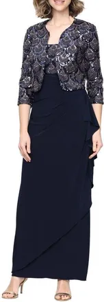 Alex Evenings Matte Jersey Two-Piece Gown with Bolero Jacket in Navy at Nordstrom, Size 10