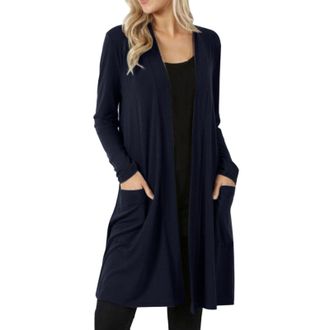 Generic Ladies Long Solid Color Cardigans with Pocket Knee-Length Long Black Cardigan Solid Color Women V Neck Long Sleeve Coat Outerwear Long Cardigans for W