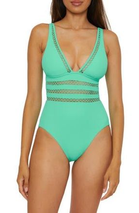 BECCA by Rebecca Virtue Open Knit Inset One-Piece Swimsuit in Aqua Sea at Nordstrom Rack, Size Medium