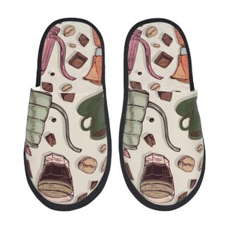 Generic Camping Slippers Vintage Coffee Soft Fuzzy Slippers Warm Indoor Shoes For Spa Home Women M