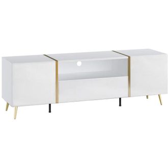 Vente-Unique Vente-unique - Mobile tv con 2 ante, 1 cassetto e 1 nicchia Bianco brillante e Dorato - marzialo
