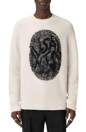 AllSaints Ridges Logo Sweater in Ecru White/Black at Nordstrom, Size Xx-Large