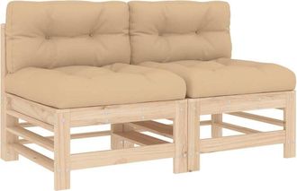 vidaXL Sof&aacute;s centrales con cojines 2 uds madera maciza de pino Vidaxl