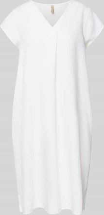 Soyaconcept Knielanges Leinenkleid mit V-Ausschnitt Modell Ina in Weiss, Gr&ouml;&szlig;e XL
