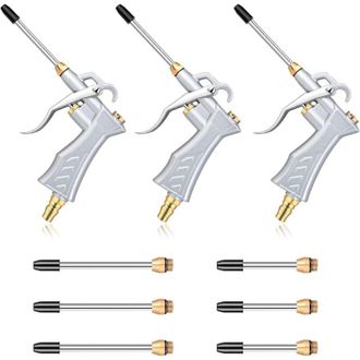 OEM Paquete De 3 Pistolas De Aire Industriales Con 6 Boquillas De Flujo De Aire De Acero De Extensi&oacute;n De 4-5 Pulgadas, Flujo De Aire Ajustable Con Boquill