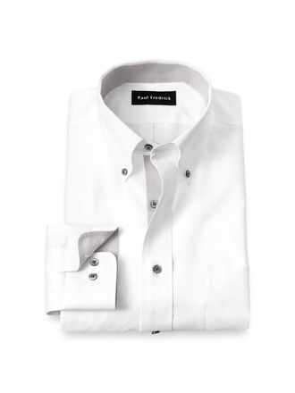 Paul Fredrick Comfort Stretch Non-iron Solid Dress Shirt With Contrast Trim