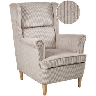 Beliani Poltrona classica con schienale alto Rivestita in velluto a coste Gambe in legno Beige Abson
