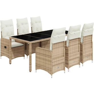vidaXL Set De Mesa Y Sillas De Jard&iacute;n 7 Pzas Y Cojines Rat&aacute;n Pe Beige Vidaxl