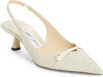 Jimmy Choo London Amita Raffia Pointed Toe Slingback Pump in Natural at Nordstrom, Size 10.5Us