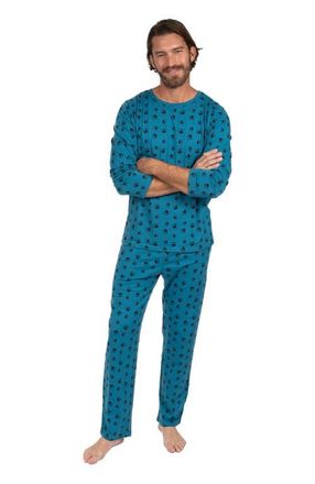 Leveret Mens Loose Fit Cotton Matching Family Pajamas, Fun & Character Themes in Dog Paw Blue at Nordstrom, Size Xx-Large