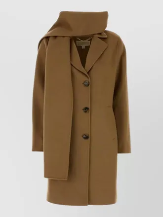 Michael Kors wool blend coat attached scarf