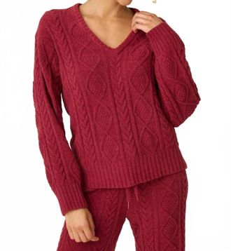PJ Salvage Cozy Chenille Cable Knit Top In Port