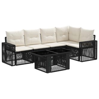 vidaXL Set Divano Da Giardino 6 Pz Nero E Bianco Crema Polyrattan Vidaxl