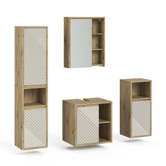 Vicco Conjunto De Muebles De Ba&ntilde;o Viola, Roble Artesanal, 4 Partes, Vicco