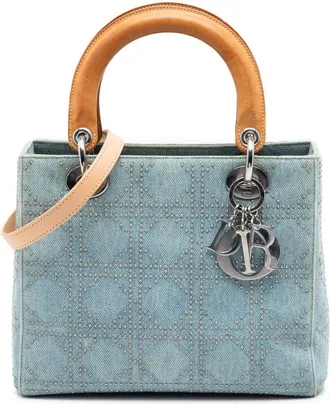 Dior Pre-owned Dior Medium Denim Cannage Studded Lady Dior Ladies MLBQ3TSMPGBLAU5E