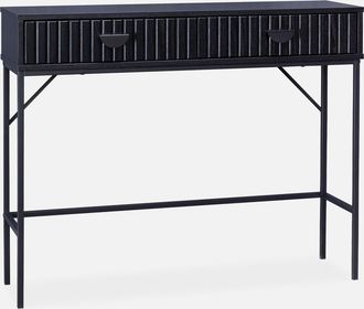 Sweeek Sweeek - Consola Con Efecto Madera Estriada Negra, 100cm, Bazalt, Negro, 100x29x79.5 Cm