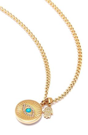 Nialaya Evil Eye and Hamsa Hand Necklace in Turquoise Center at Nordstrom, Size 22