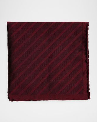 Brunello Cucinelli Mens Tonal Stripe Silk Pocket Square