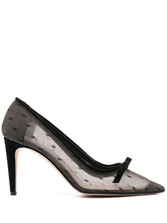 Red(v) pointed-toe point desprit pumps - women - Polyester/Calf Leather/Other fibres - 38 - Black