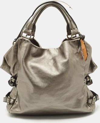 Giuseppe Zanotti Metallic Grey Leather Metal Handle Hobo