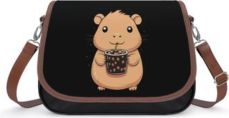 Generic Capybara Is Drinking Tea Crossbody Bags for Women Fashion Leather Shoulder Handbags With Adjustable Strap