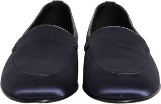 Dolce & Gabbana Mens Navy Blue Satin Dg Logo Dress Loafers Shoes Leather