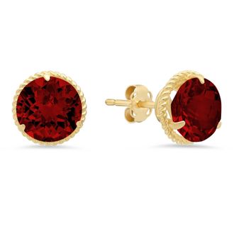 MAX + STONE 14k Yellow Gold Roped Halo Round-Cut Gemstone Stud Earrings (8mm)