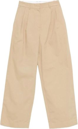 Dunst Broeken, Dames, Beige, S, Katoen, Beige Geplooide Voorkant Rechte Pijp Broek