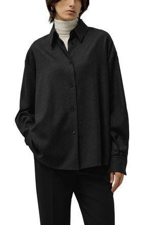 LilySilk Silk-Wool Oversized Warm Shirt in Thunder at Nordstrom, Size X-Large