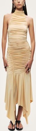 Nocturne Ruched Halter Midi Dress in Yellow at Nordstrom, Size X-Small Eu