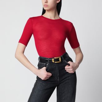 Versace T-shirt rossa in lana con ricamo logo