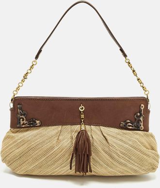 Cole Haan Tassel Brown/cream Fabric And Leather Shoulder Bag