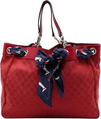 Gucci Pre-owned Tote Bags, female, Red, Size: ONE SIZE Pre-owned Vintage GG Monogram Canvas Tote Bag with Scarf Detail