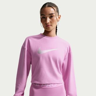 Nike Womens Nike Pro Dri-FIT Crew-Neck French Terry Top in Purple | IB8979-503