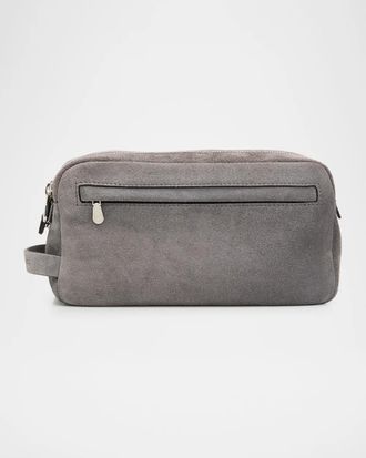 Brunello Cucinelli Men & apos;s Leather Wide-Mouth Toiletry Bag