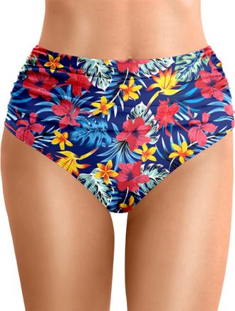 Generic Womens Bikini Bottoms High Waist Tummy-Control Swimbottom Pleated Bikini Briefs Retro Ruched Swim Bottoms Solid Color Bikini Briefs Slim Fit Swimwear 