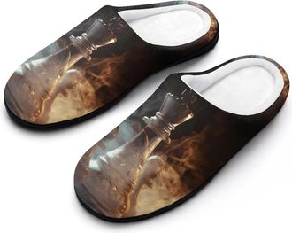 Generic Chess Piece Smoke Style Mens Slippers Memory Foam Winter Warm Sandals Slip On House Shoes Size 7-14