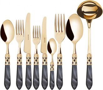 Bugatti Aladdin Gold, Posate Set 75 Pz, Scatola Gallery, Casa Bugatti - Colore: Nero