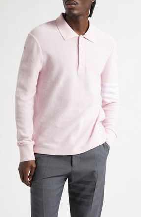 Thom Browne 4-Bar Long Sleeve Cotton Piqu&eacute; Polo in Light Pink at Nordstrom, Size 2