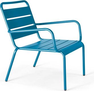 Oviala Sillón de jardín bajo de acero azul pacífico