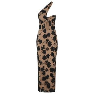 Rotate ROTATE Birger Christensen, Maxi Dresses, female, Black, Size: M Floral Beads Midi Dress