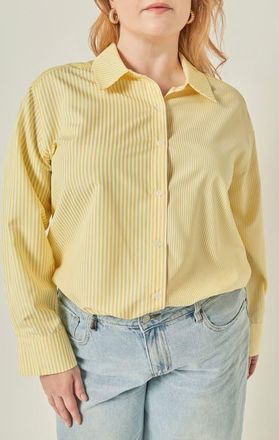 English Factory Striped Long Sleeve Button Up Shirt in Yellow at Nordstrom, Size 2X