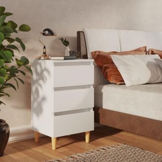 vidaXL Comodino con Gambe in Legno Massello Bianco 40x35x69 cm - Vidaxl