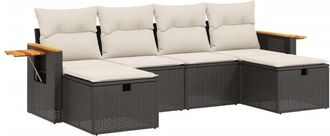 vidaXL Set De Sof&aacute;s De Jard&iacute;n 6 Piezas Y Cojines Rat&aacute;n Sint&eacute;tico Negro Vidaxl