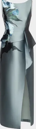 Kay Unger Luciana Satin Floral Column Gown