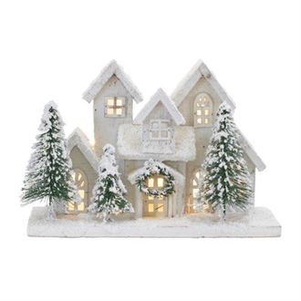 Melrose International LED Flocked Holiday Village Display 12.5L - White, Green