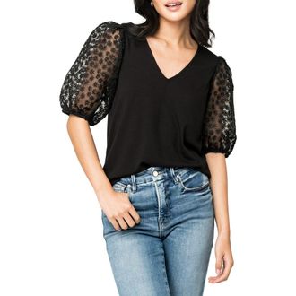 Gibsonlook Megan Mixed Media Top in Black at Nordstrom Rack, Size Xx-Small