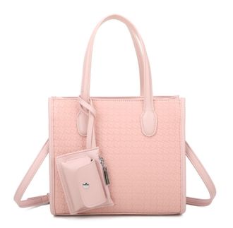 Generic Womens Tote Bag, Textured Weave Pattern, Shoulder Bag with Crossbody Strap, Small Pouch Attachment (Light Pink)