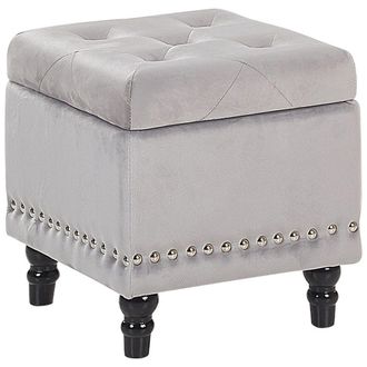 Beliani Beliani - Puf Con Almacenaje De Terciopelo Gris Claro 37 X 37 Cm Tachuelas Botones Loretto