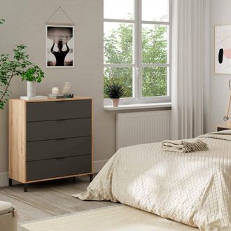 Dmora C&oacute;moda Rochester, Cajonera Con 4 Cajones, Tocador Para Dormitorio, C&oacute;moda Moderna, Cm 76x40h94, Roble Anudado Y Antracita, Con Embalaje Reforzado - Dm